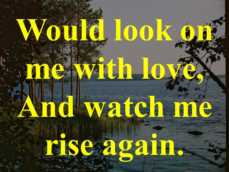 Would look on me with love,  And watch me rise again.